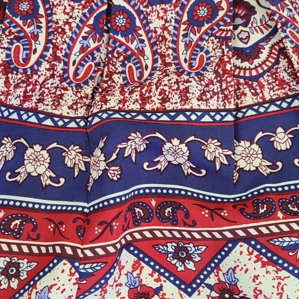 Paisley Print A-line Skirt in Burgundy, Cream, & Blue, Girls 11-12